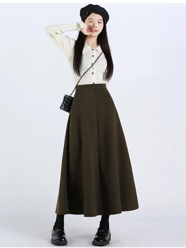 Y2K Aesthetic High Waist Woolen Midi Skirt - Women's Vintage Gothic Harajuku Fashion