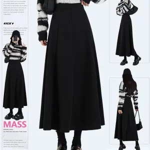 Y2K Aesthetic High Waist Woolen Midi Skirt - Women's Vintage Gothic Harajuku Fashion