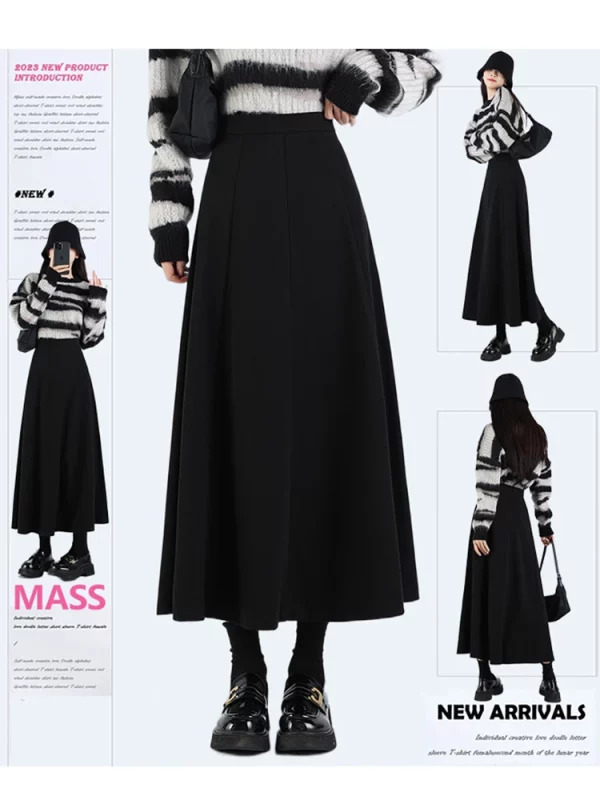 Y2K Aesthetic High Waist Woolen Midi Skirt - Women's Vintage Gothic Harajuku Fashion