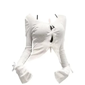 Y2K Aesthetic Hollow Out Bow Crop Top - Coquette Girl Streetwear