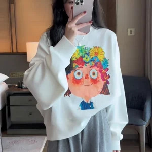 Y2K Aesthetic Hoodie: Korean Fashion Long Sleeve O-Neck Sweatshirt with Kawaii Print