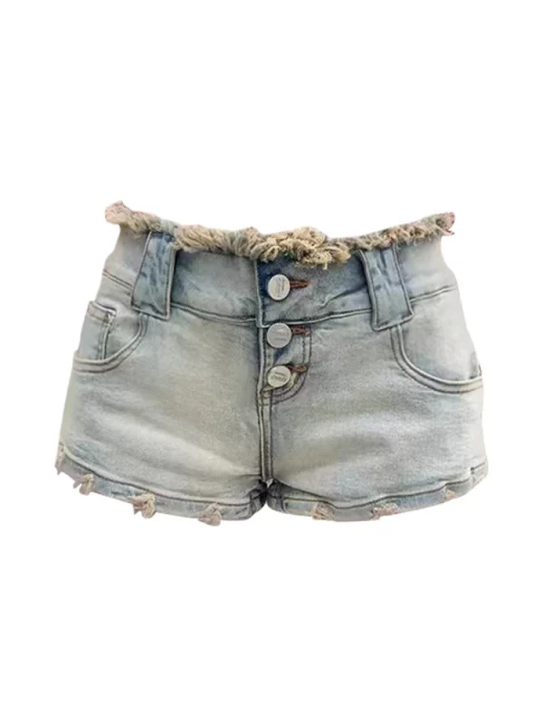 Y2K Aesthetic Japanese Denim Hot Pants - Low Rise Jean Shorts for Women