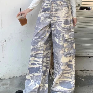 Y2K Aesthetic Japanese Harajuku Tie Dye Cargo Denim Pants