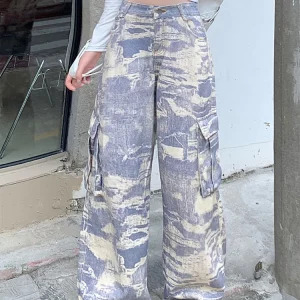 Y2K Aesthetic Japanese Harajuku Tie Dye Cargo Denim Pants