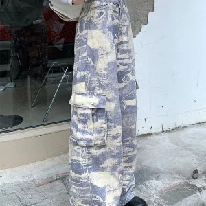 Y2K Aesthetic Japanese Harajuku Tie Dye Cargo Denim Pants