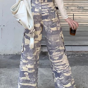 Y2K Aesthetic Japanese Harajuku Tie Dye Cargo Denim Pants