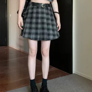 Y2K Aesthetic Japanese Preppy Mini A-line Plaid Skirt - Vintage Summer Streetwear