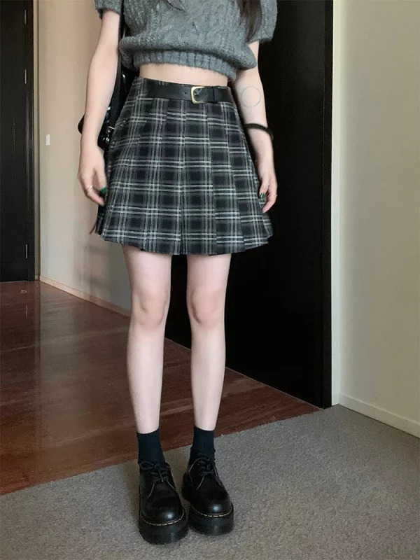 Y2K Aesthetic Japanese Preppy Mini A-line Plaid Skirt - Vintage Summer Streetwear