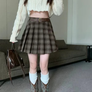 Y2K Aesthetic Japanese Preppy Mini A-line Plaid Skirt - Vintage Summer Streetwear