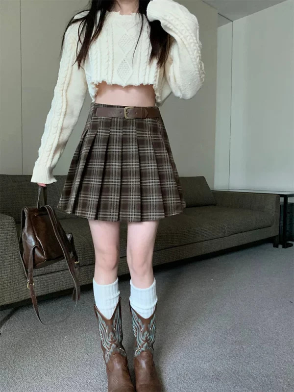 Y2K Aesthetic Japanese Preppy Mini A-line Plaid Skirt - Vintage Summer Streetwear