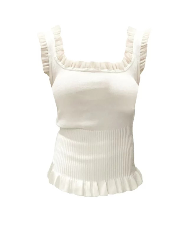 Y2K Aesthetic Knit Bodycon Tank Top - Summer Women's Korean Mori Girl Coquette Crop Top