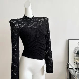 Y2K Aesthetic Lace T-Shirt - Vintage French Style - Grunge & Goth Inspired - Long Sleeve - See Through Design