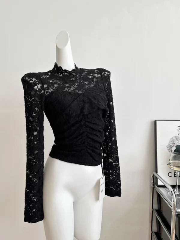 Y2K Aesthetic Lace T-Shirt - Vintage French Style - Grunge & Goth Inspired - Long Sleeve - See Through Design