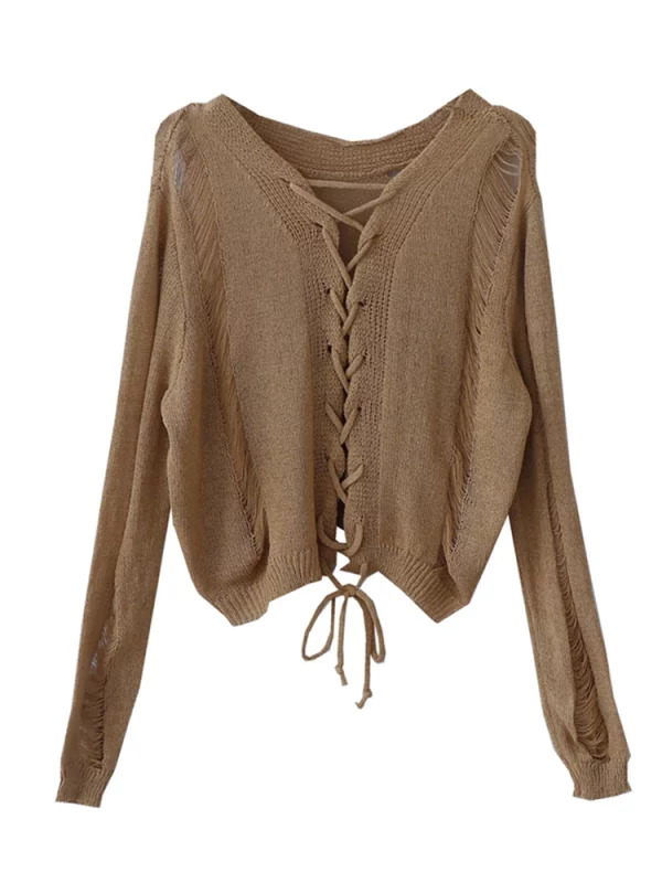 Y2K Aesthetic Lace-Up Cardigan - Cropped Sweater for Women