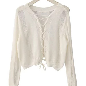 Y2K Aesthetic Lace-Up Cardigan - Cropped Sweater for Women