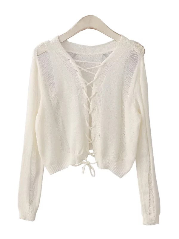 Y2K Aesthetic Lace-Up Cardigan - Cropped Sweater for Women