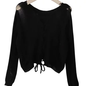 Y2K Aesthetic Lace-Up Cardigan - Cropped Sweater for Women