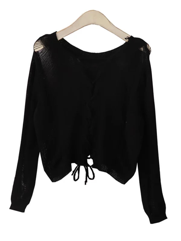 Y2K Aesthetic Lace-Up Cardigan - Cropped Sweater for Women