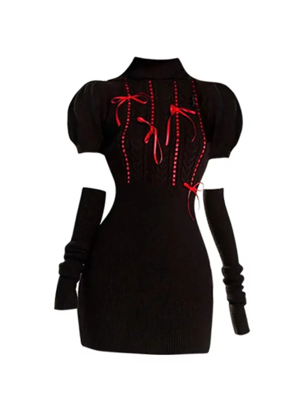 Y2K Aesthetic Mini Turtleneck Bodycon Knit Dress - Gothic 2000s Style