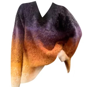 Y2K Aesthetic Mohair Jumper: Harajuku Style Gradient V-Neck Sweater