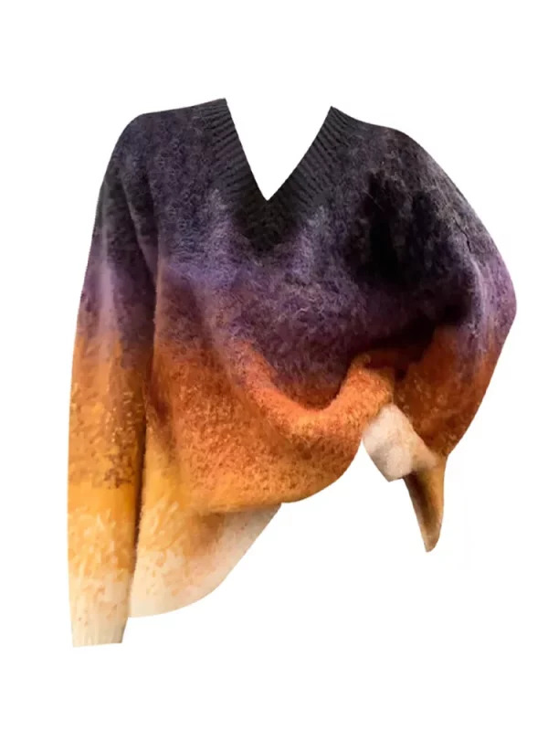 Y2K Aesthetic Mohair Jumper: Harajuku Style Gradient V-Neck Sweater