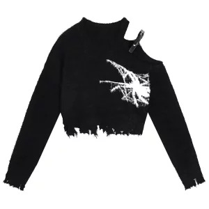 Y2K Aesthetic Off-Shoulder Jumper - Harajuku Baddie Style Sweater