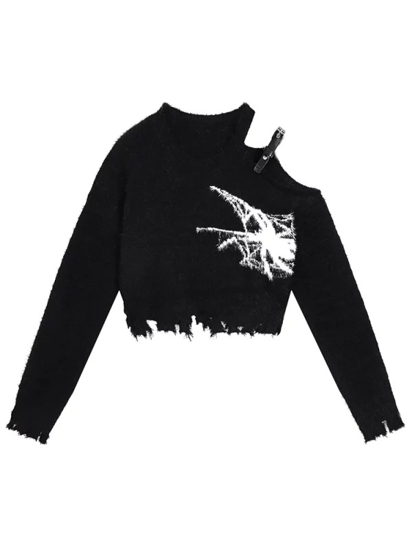 Y2K Aesthetic Off-Shoulder Jumper - Harajuku Baddie Style Sweater