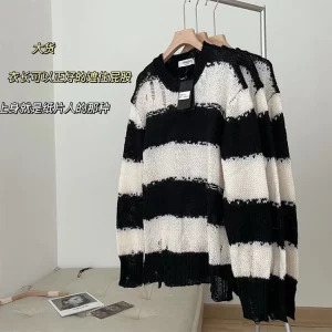 Y2K Aesthetic Oversize Striped Sweater - Baddie Style Harajuku Fashion Pullover