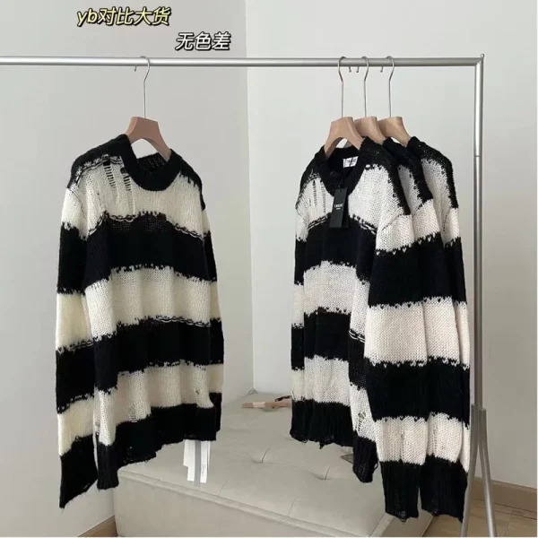 Y2K Aesthetic Oversize Striped Sweater - Baddie Style Harajuku Fashion Pullover