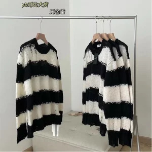 Y2K Aesthetic Oversize Striped Sweater - Baddie Style Harajuku Fashion Pullover