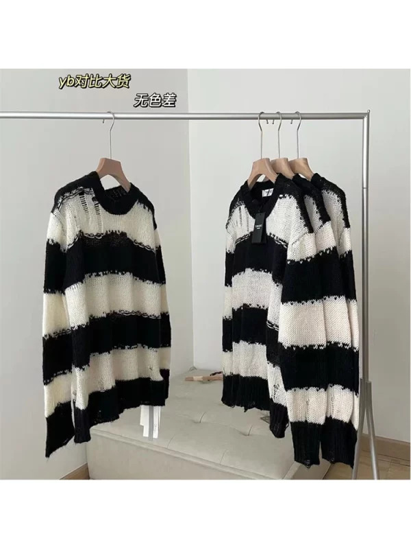 Y2K Aesthetic Oversize Striped Sweater - Baddie Style Harajuku Fashion Pullover