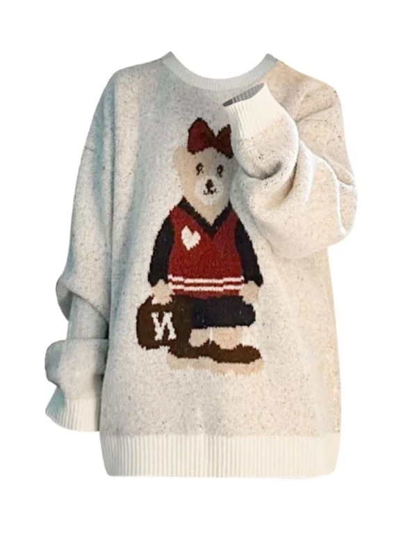 Y2K Aesthetic Oversized Sweater with Cartoon Embroidery