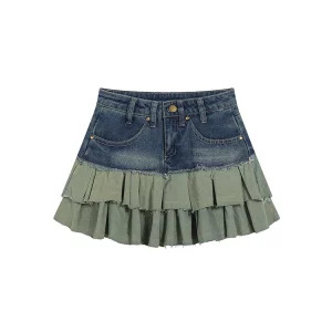 Y2K Aesthetic Patchwork Denim Mini Skirt - Summer Women's Grunge Clubwear