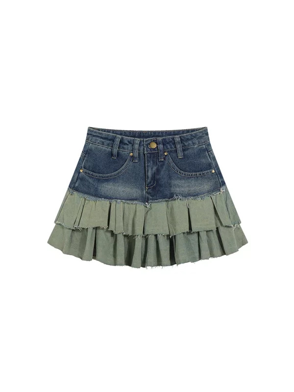 Y2K Aesthetic Patchwork Denim Mini Skirt - Summer Women's Grunge Clubwear