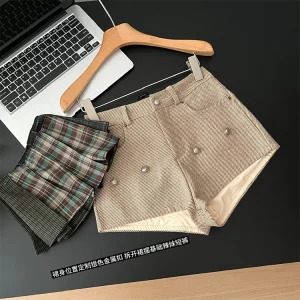 Y2K Aesthetic Patchwork Plaid Mini Skirt with Removable Culottes - Korean Vintage Style