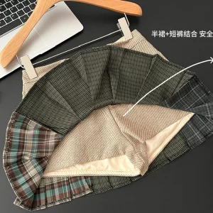 Y2K Aesthetic Patchwork Plaid Mini Skirt with Removable Culottes - Korean Vintage Style