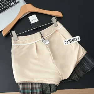 Y2K Aesthetic Patchwork Plaid Mini Skirt with Removable Culottes - Korean Vintage Style