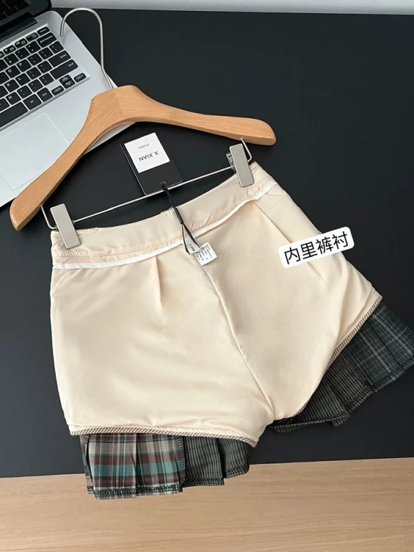 Y2K Aesthetic Patchwork Plaid Mini Skirt with Removable Culottes - Korean Vintage Style