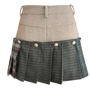 Y2K Aesthetic Patchwork Plaid Mini Skirt with Removable Culottes - Korean Vintage Style