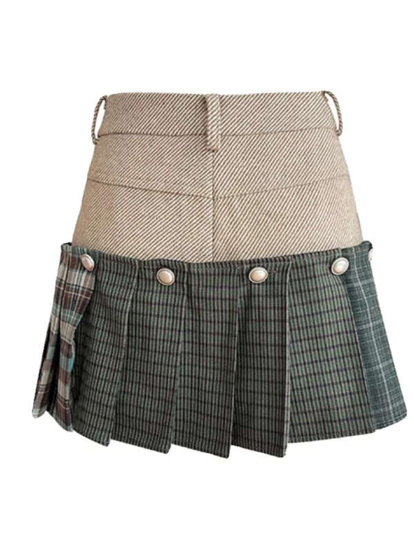 Y2K Aesthetic Patchwork Plaid Mini Skirt with Removable Culottes - Korean Vintage Style