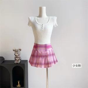 Y2K Aesthetic Pink Plaid Mini Skirt - Japanese Fashion for Women