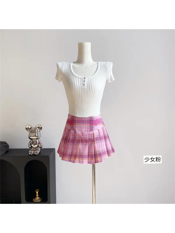 Y2K Aesthetic Pink Plaid Mini Skirt - Japanese Fashion for Women