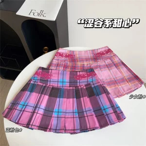 Y2K Aesthetic Pink Plaid Mini Skirt - Japanese Fashion for Women