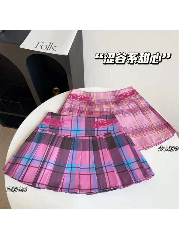 Y2K Aesthetic Pink Plaid Mini Skirt - Japanese Fashion for Women