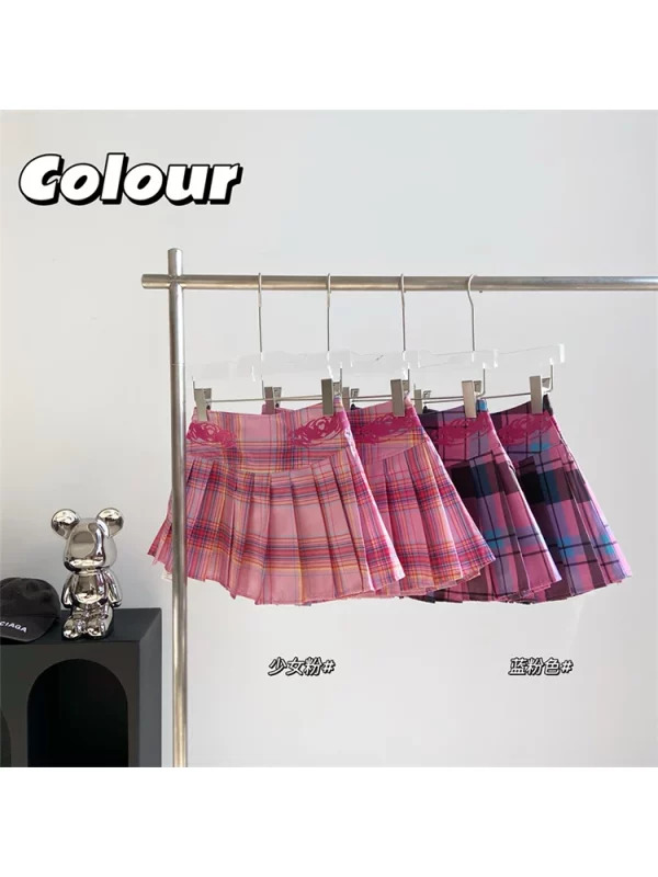 Y2K Aesthetic Pink Plaid Mini Skirt - Japanese Fashion for Women