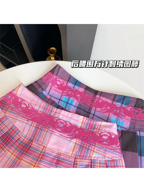 Y2K Aesthetic Pink Plaid Mini Skirt - Japanese Fashion for Women