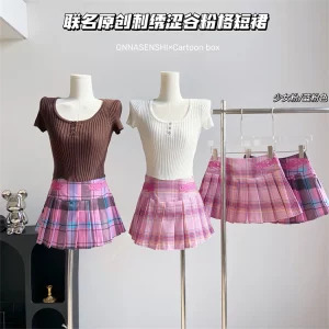 Y2K Aesthetic Pink Plaid Mini Skirt - Japanese Fashion for Women