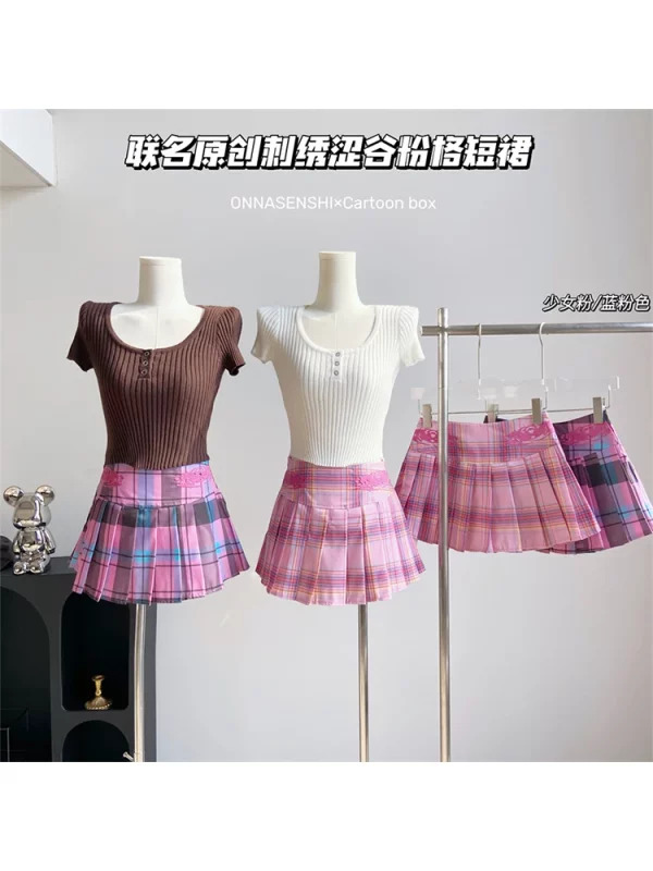 Y2K Aesthetic Pink Plaid Mini Skirt - Japanese Fashion for Women