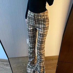 Y2K Aesthetic Plaid Flare Trousers - Japanese Streetwear Retro Style