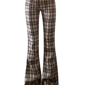 Y2K Aesthetic Plaid Flare Trousers - Japanese Streetwear Retro Style